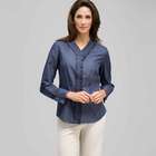 Camicia a righe con bordo a pieghe sottili, , small