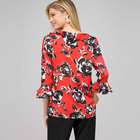 Top floreale con volant, Rosso cardinale multicolore, small